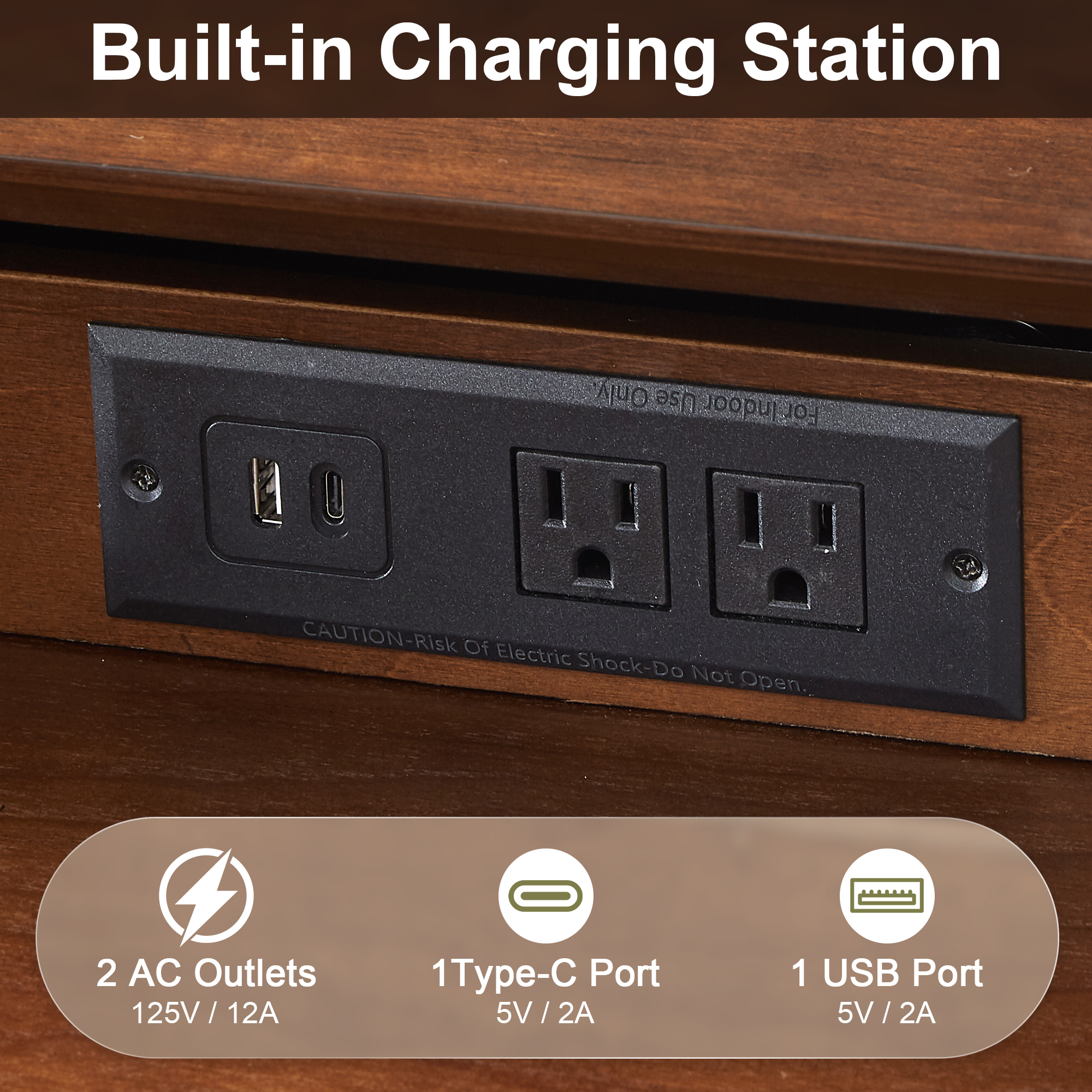 24" Nightstand with Charging Station, Keep Your Phone Charged & Bedroom Organized, Wood Bedside Table with 2 Drawers, Open Shelf & USB/Type-C Ports for Bedroom Living Room - Image 6