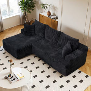 New 96"Frameless Boneless Soft Sofa,Cloud Sectional Couch With L-Shaped Chaise Black Left Corner