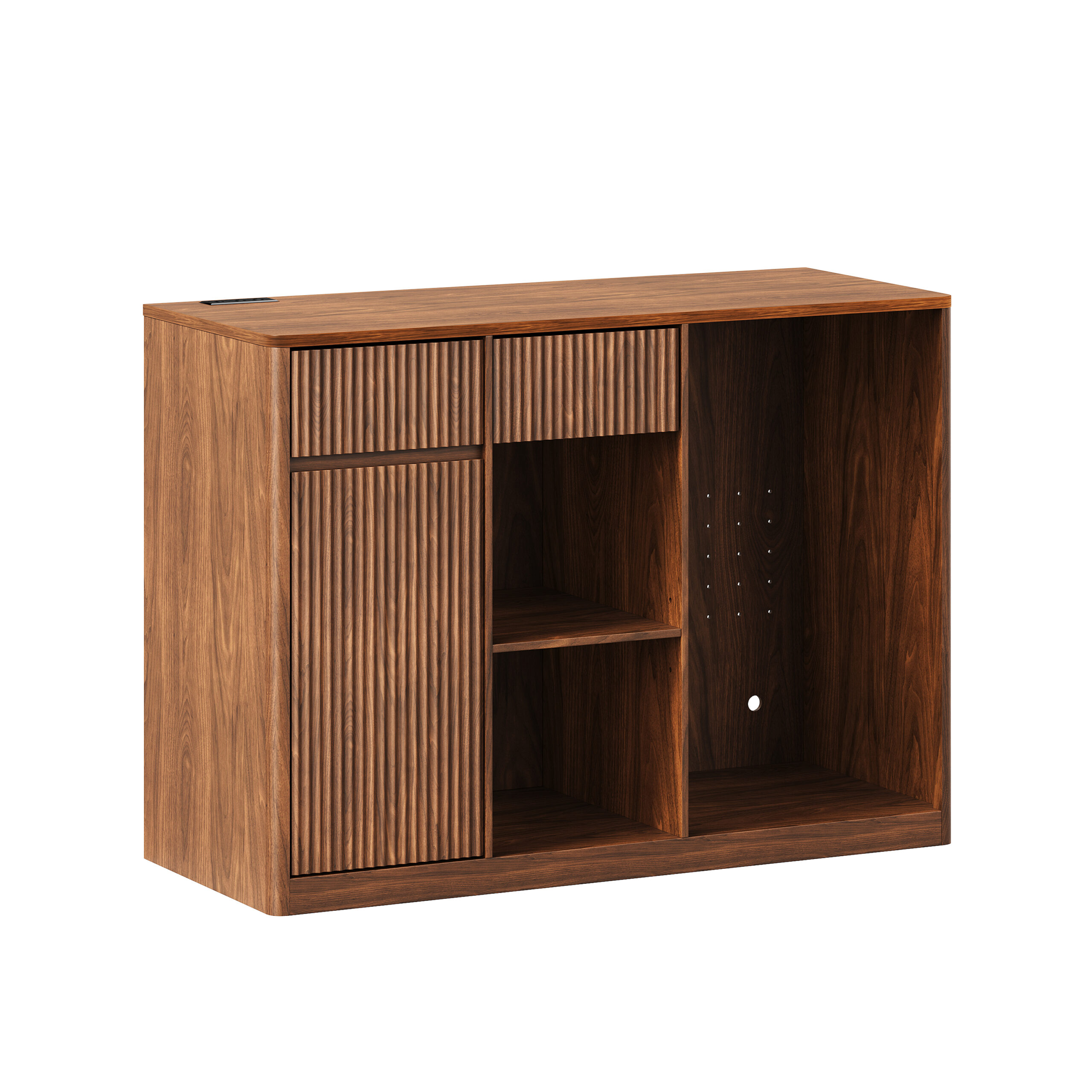 51.2" Modern Fluted Bar Cabinet with Fridge Compartment(Fridge Not Included, Adjustable Shelves & Built-in Power Outlets, Multipurpose Wine Storage Cabinet for Living & Dining Room, Walnut - Image 6