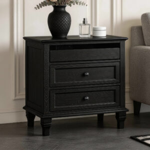 28" Wood Nightstand with Charging Station, Farmhouse Bedside Table with 3 Drawers, USB & Type-C Ports, Storage End Table for Bedroom Living Room Office