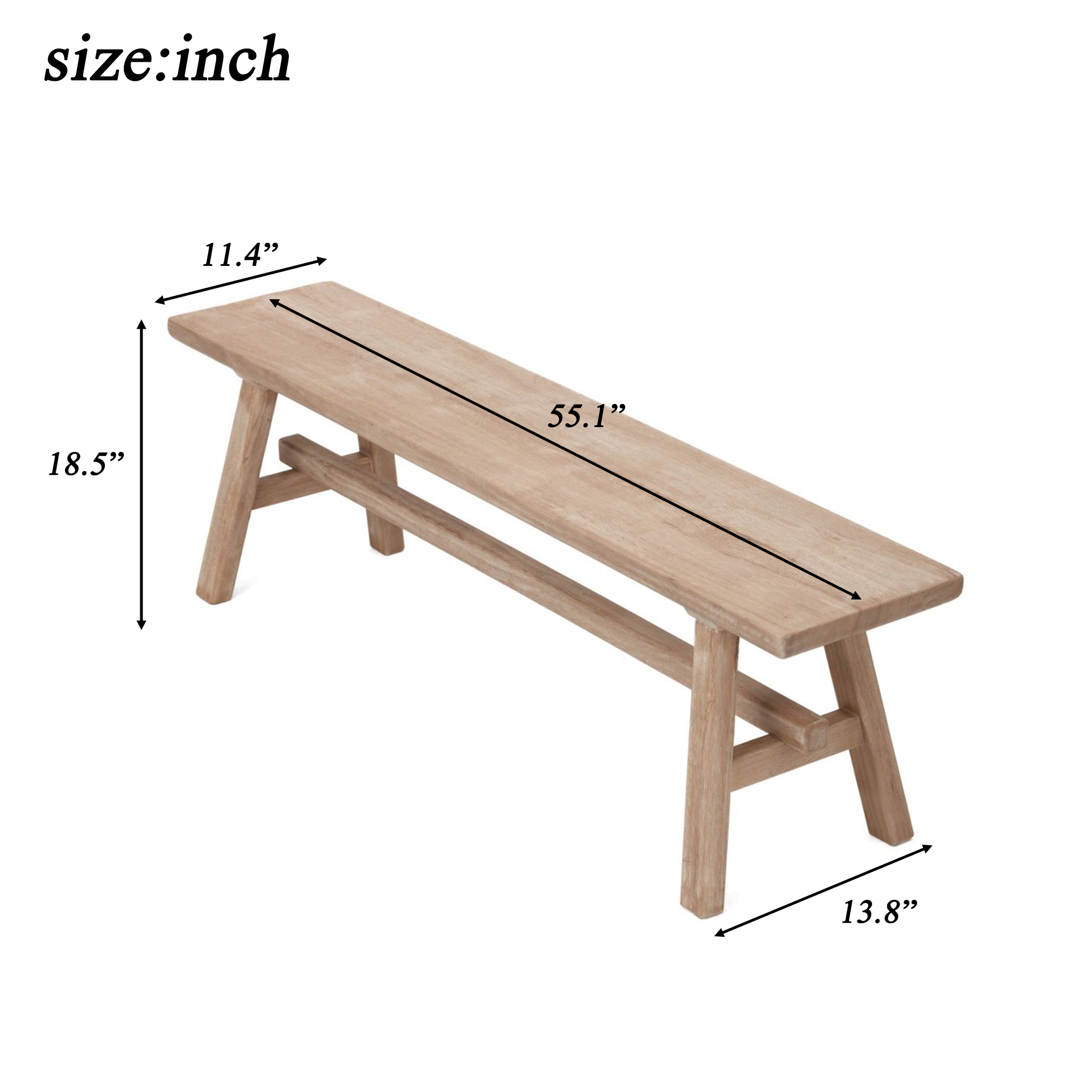 55" Farmhouse Wood Bench, Rustic Solid Wood Dining Room & Entryway Bench Seat for Indoors, Easy Assembly - Image 4