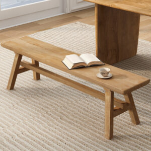 55" Farmhouse Wood Bench, Rustic Solid Wood Dining Room & Entryway Bench Seat for Indoors, Easy Assembly