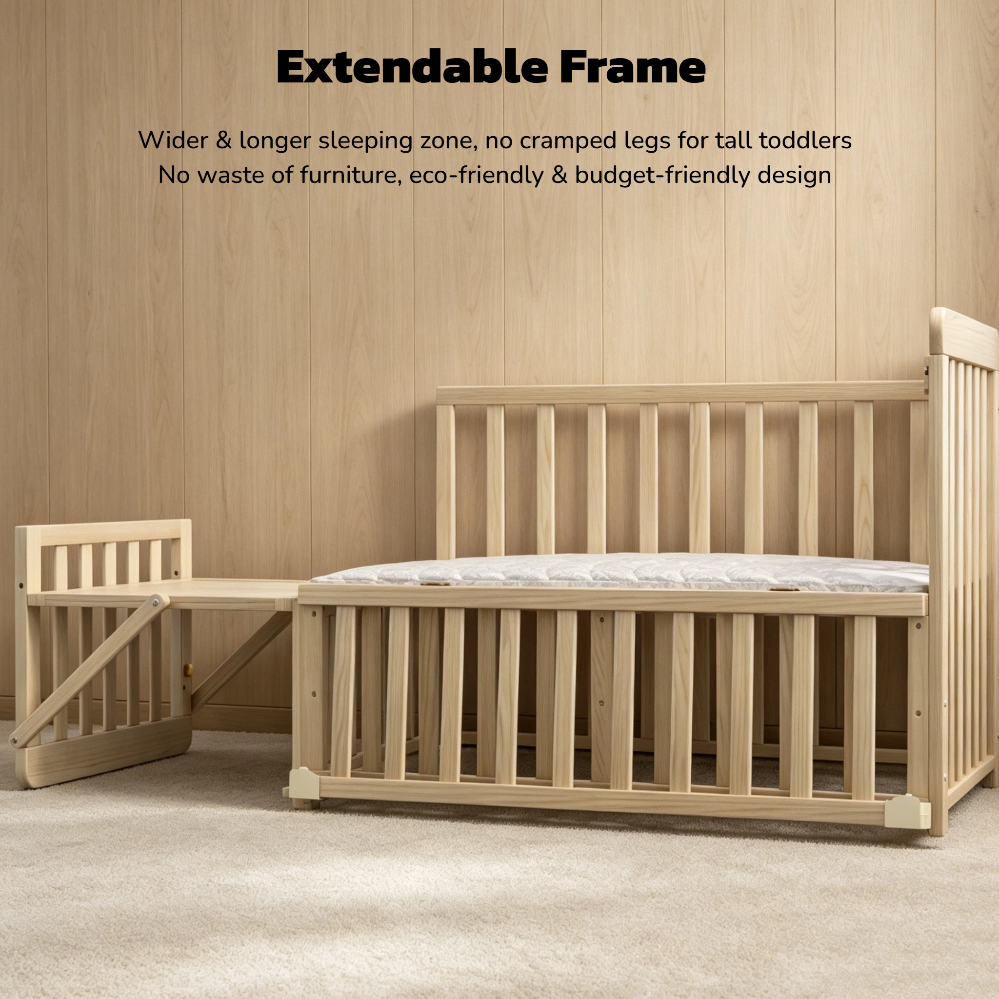 Solid Wood Baby Bassinets Wooden Bedside Bassinet Portable Mini Baby Crib 3 Adjustable Heights With Mattress and Changing Shelf for Newborns - Image 3